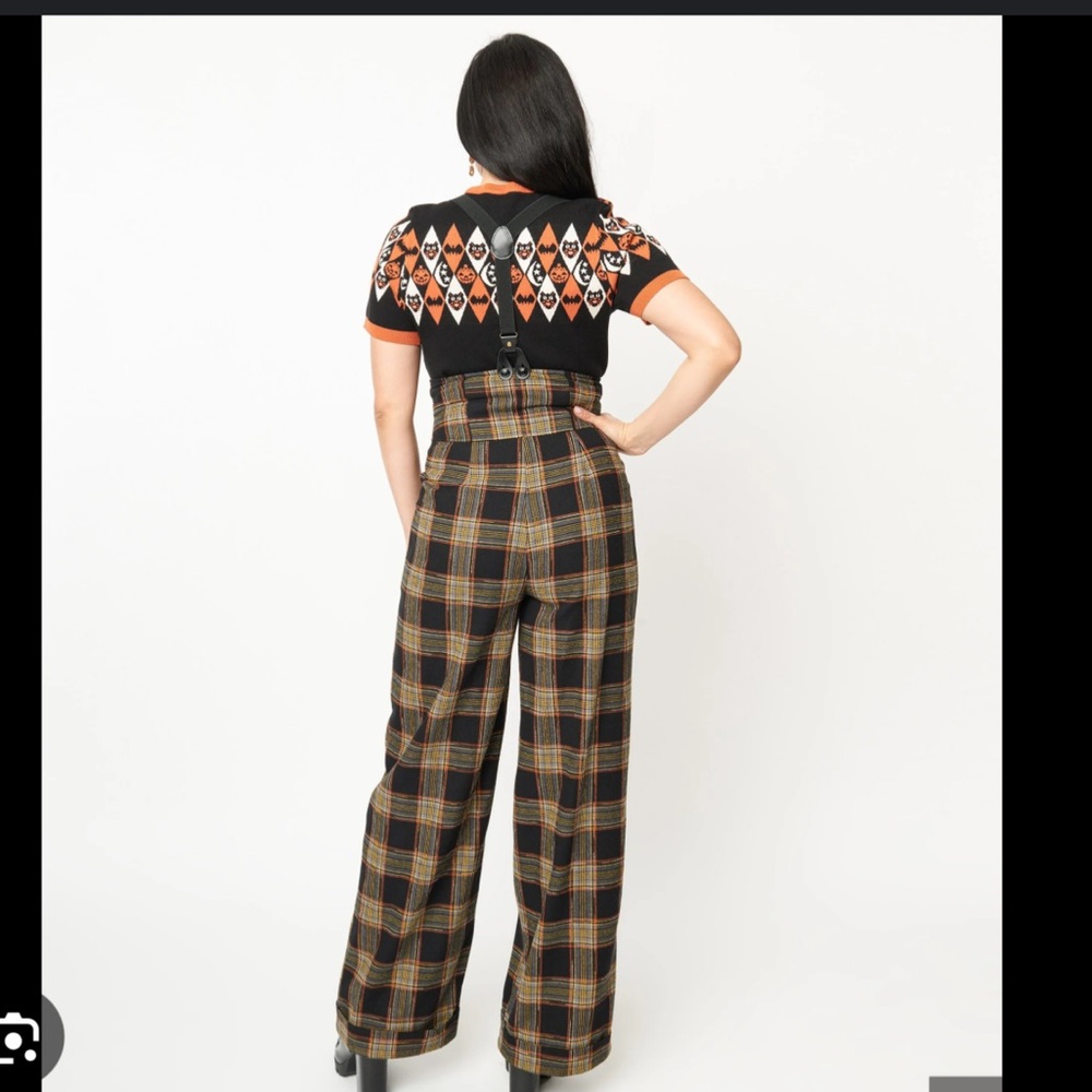 Unique Vintage Black and Brown Plaid Wide Leg Pants - Picture 2 of 3